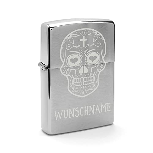 PhotoFancy - Zippo mit Gravur selbst gestalten - Personalisiertes Zippo mit eigenem Wunschtext oder Namen gravieren (Chrome) - Motiv: Totenkopf von PhotoFancy