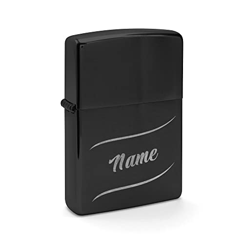 PhotoFancy - Zippo mit Gravur selbst gestalten - Personalisiertes Zippo mit eigenem Wunschtext oder Namen gravieren (Schwarz/Chrome) - Motiv: Welle von PhotoFancy