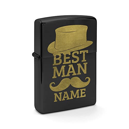 PhotoFancy - Zippo mit Gravur selbst gestalten - Personalisiertes Zippo mit eigenem Wunschtext oder Namen gravieren (Schwarz/Messing) - Motiv: Best Man von PhotoFancy