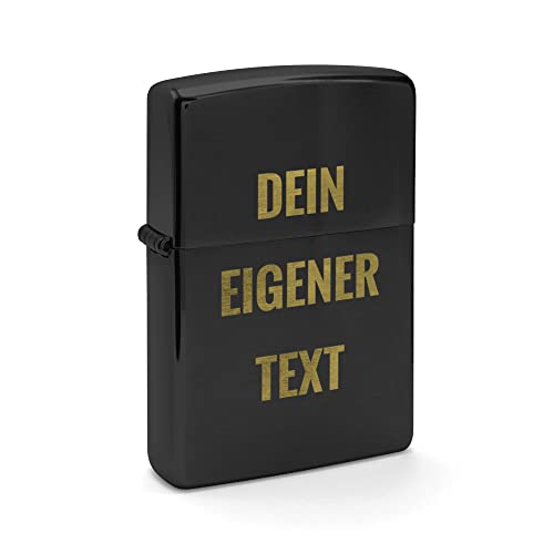 PhotoFancy - Zippo mit Gravur selbst gestalten - Personalisiertes Zippo mit eigenem Wunschtext oder Namen gravieren (Schwarz/Messing) von PhotoFancy