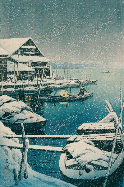 Photocircle Poster / Leinwandbild - Boat on a Snowy Day by Hasui Kawase von Photocircle
