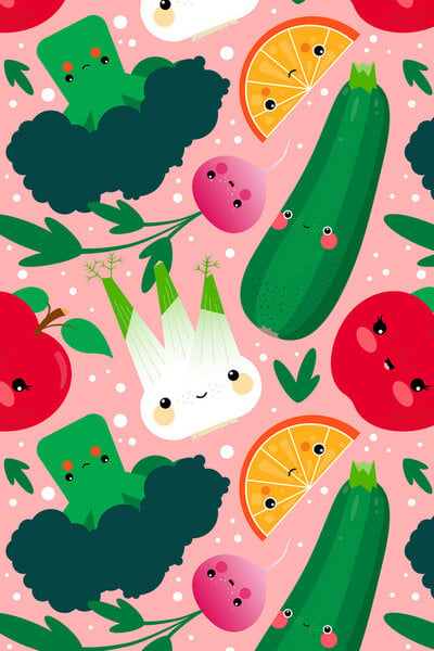 Photocircle Poster / Leinwandbild - Obst und Gemüse – Bunte Illustration für die Küche von Photocircle