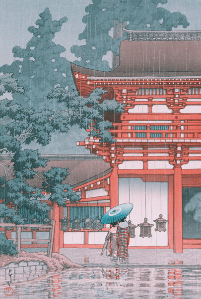 Photocircle Poster / Leinwandbild - Rain at Shiba Zojo Temple by Hasui Kawase von Photocircle