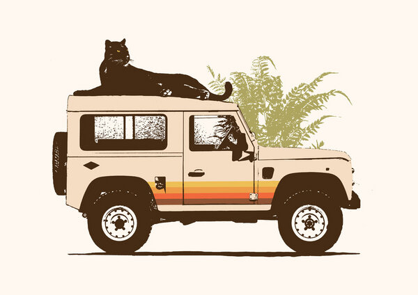 Photocircle Poster / Leinwandbild - Schwarzer Panter auf einem Jeep von Photocircle