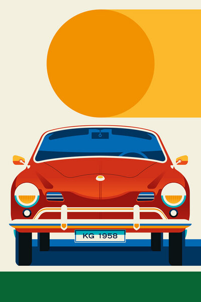 Photocircle Poster / Leinwandbild - Vintage Sports Car Red With Orange Sun von Photocircle