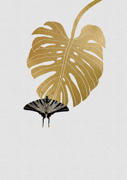 Photocircle Wandbild / Kunstdruck / Poster / Leinwand - Butterfly & Monstera Leaf von Photocircle