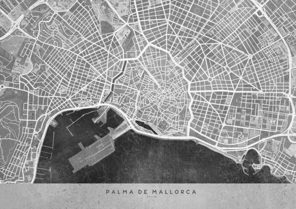 Photocircle Wandbild / Poster / Leinwand  - Gray vintage map of Palma de Mallorca von Photocircle