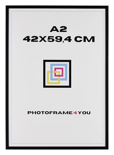 Photoframe4you - Bilderrahmen DIN A2 42x59.4 cm - Schwarz Matt - Kunststoff rahmen mit Acrylglas DIN A2 59.4x42 cm - Nancy von Photoframe4you