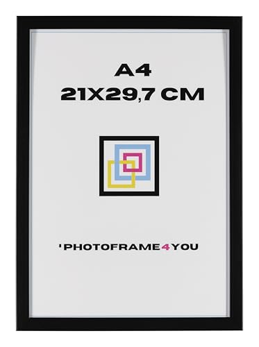 Photoframe4you - Bilderrahmen DIN A4 21x29.7 cm - Schwarz Matt - Kunststoff rahmen mit Acrylglas DIN A4 29.7x21 cm - Nancy von Photoframe4you