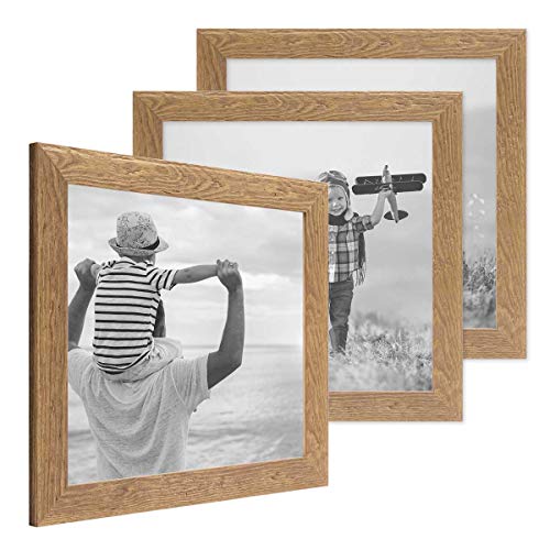 PHOTOLINI Bilderrahmen 30x30 cm Holz Eiche-Optik, 3er Set Echtholz-Rahmen rustikal, Strandhaus, Made in Germany, Echtglas, zum Aufhängen, extra Zubehör - Treibholzlook mit einem Hauch Küstenflair von PHOTOLINI