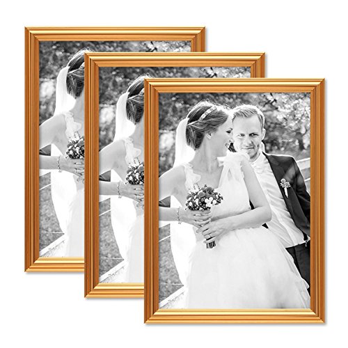 PHOTOLINI 3er Set Bilderrahmen Gold Barock Antik 21x30 cm DIN A4 Fotorahmen mit Glasscheibe/Kunststoffrahmen von PHOTOLINI