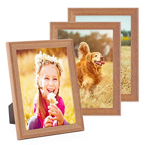 PHOTOLINI Bilderrahmen 10x15 cm Holz Eiche-Optik Landhaus-Stil, 3er Set Holz-Rahmen, Made in Germany, Echtglas, zum Aufhängen & Aufstellen, mit Zubehör - perfekt für Familienfotos & Urlaubsbilder von PHOTOLINI