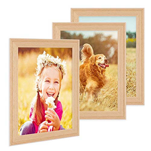 PHOTOLINI Bilderrahmen 13x18 cm Holz Natur Landhaus-Stil, 3er Set Holz-Rahmen, Made in Germany, Echtglas, zum Aufhängen & Aufstellen, mit Zubehör - perfekt für Familienfotos & Urlaubsbilder von PHOTOLINI