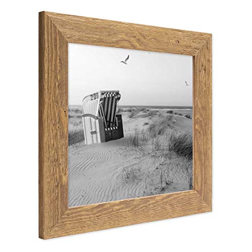 PHOTOLINI Bilderrahmen 10x10 cm Strandhaus Rustikal Eiche-Optik Natur Massivholz mit Glasscheibe inkl. Zubehör/Fotorahmen von PHOTOLINI