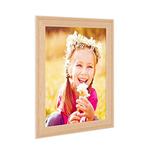 PHOTOLINI Bilderrahmen 13x18 cm Holz Natur Landhaus-Stil, Holz-Rahmen, Made in Germany, Echtglas, zum Aufhängen & Aufstellen, mit Zubehör - perfekt für Familienfotos & Urlaubsbilder von PHOTOLINI