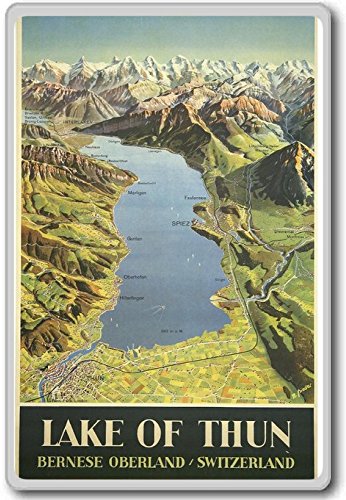 Lake Of Thun, Bernese Oberland In Switzerland - Vintage Travel Fridge Magnet - Kühlschrankmagnet von Photosiotas