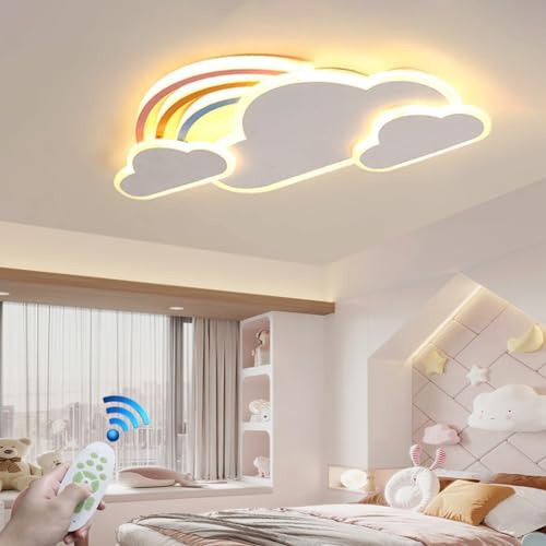 Kinderzimmerlampe LED Dimmbar Fernbedienung Deckenleuchte Mädchen Junge Schlafzimmer Deckenlamp Moderne Regenbogen Wolke Designer Pendelleuchte Wohnzimmer Esszimmer Bad Kronleuchter (62CM/3W, Weiß) von Phtlampes