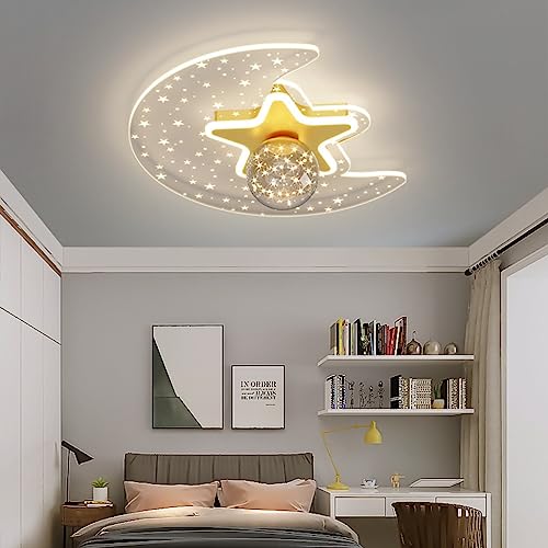 LED Deckenlampen Modern Star Moon Dimmbare Deckenleuchte Mit Fernbedienung Kinderzimmer Kronleuchter Wohnzimmer Lampenschirm aus Glas Für Jungen Mädchen Kinderzimmer Schlafzimmer Hängelampen (Color : von Phtlampes