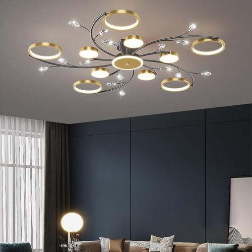 LED Kristall Deckenleuchte Mit Fernbedienung Dimmbar Deckenlampe Modern Aluminium Acryl Lampenschirm Creative Runden Deckenlicht Für Schlafzimmer Büro Hotel Küche Innendeckenleuchte(10+1 HEADS) von Phtlampes