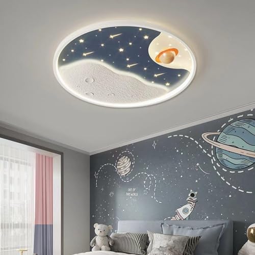 Phtlampes LED Deckenleuchte Für Kinder Dimmbare Mit Fernbedienung Kinderzimmerlampe Led Panel Deckenlampe Stern Mond Lampenschirm Pendelleuchte Kinderzimmerlampe Schlafzimmer Wohnzimmer Dekorative (C von Phtlampes