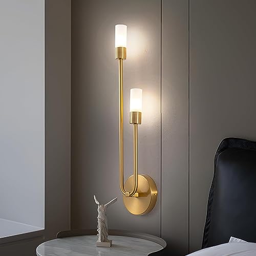 Wandbeleuchtung Modern LED Wandleuchte Glasschirm Wand Lampe Mid Century Modern Gold Wandlampe Schlafzimmer Nachttisch Badezimmer Beleuchtung Wohnzimmer Hintergrund Innen Flurlampe (Size : Right) … von Phtlampes