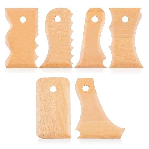 Phyachelo 7er Set Töpferschneidwerkzeuge Töpferton Fußformer Werkzeuge Holzfarbe Holztextur Profilrippenbündel Fußformer von Phyachelo