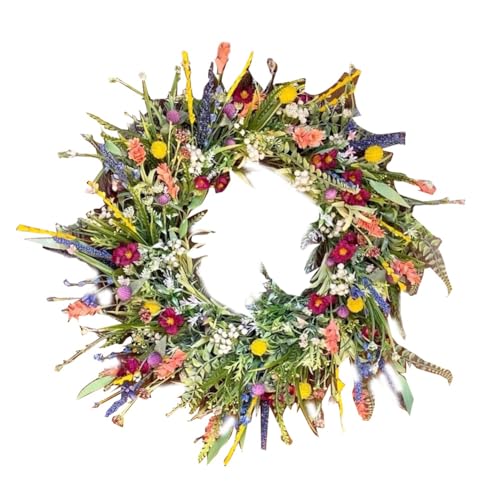 Phyachelo Künstlicher Frühlingskranz mit Gänseblümchen und Lavendel, Wildblumen, Sommerkranz Aus Seide für die Haustür, Hauswand, Bauernhaus, Feiertagsdekoration Phyachelo Künstlicher Frühlingskranz mit Gänseblümchen und Lavendel, Wildblumen, Sommerkranz Aus Seide für die Haustür, Hauswand, Bauernhaus, Feiertagsdekoration von Phyachelo