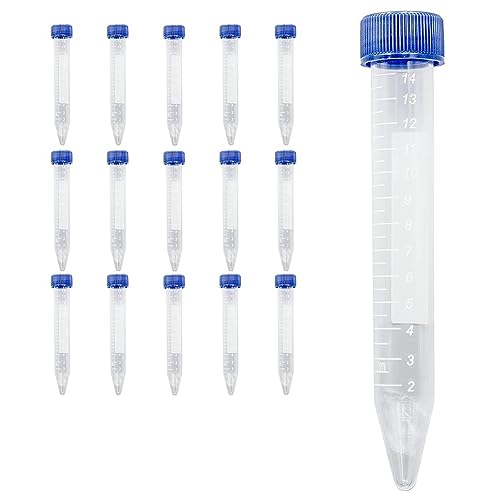 Phyachelo Wissenschaftliche Konische Zentrifugenröhrchen 15 Ml, [50er-Pack] Kunststoff-Reagenzgläser mit Schraubverschlüssen, 15 Ml Sterile Reagenzgläser mit Wiederverwendbaren Deckeln von Phyachelo