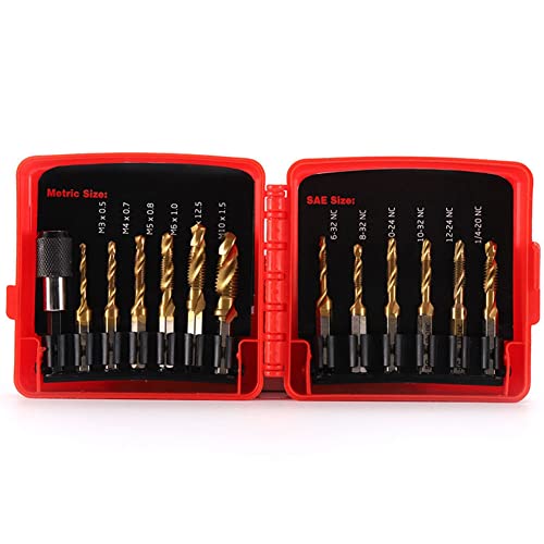 Titanfarbe Kombination Bohrer Bit Satz 13 StüCke SAE Und Metrischen Tap Bits Kit FüR Schrauben Gewinde Bohren Tapping Entgrat- von Phyachelo