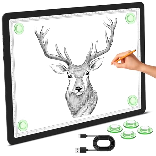 Phylosal Magnetisches A3-Lichtpad, superhelle Lichtbox mit Seitentaste, Diamant-Kunst-Lichttafel, Lightbox zum Nachzeichnen und Zeichnen, USB-Strom-Kunsthandwerk-Lichttisch zum Skizzieren, Jäten von von Phylosal
