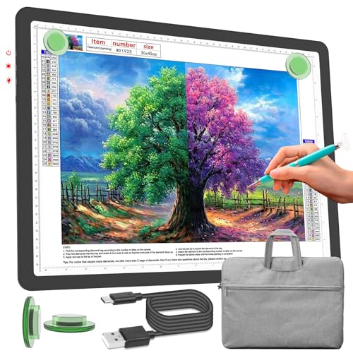 Phylosal Wiederaufladbares A3-Lichtpad mit Tragetasche, ultradünner magnetischer Tracing-Lichtkasten zum Zeichnen, Diamant-Kunstmalerei Leuchttafel mit Seitentaste, superheller Leuchttisch zum von Phylosal