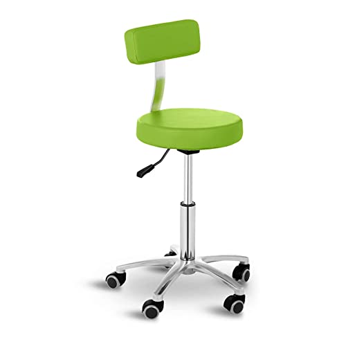 Physa Rollhocker mit Lehne Arbeitshocker Salonhocker Terni Green (grün, polierter Stahl, PVC-Bezug, 360° drehbare Rollen, Variable Sitzhöhe) von Physa