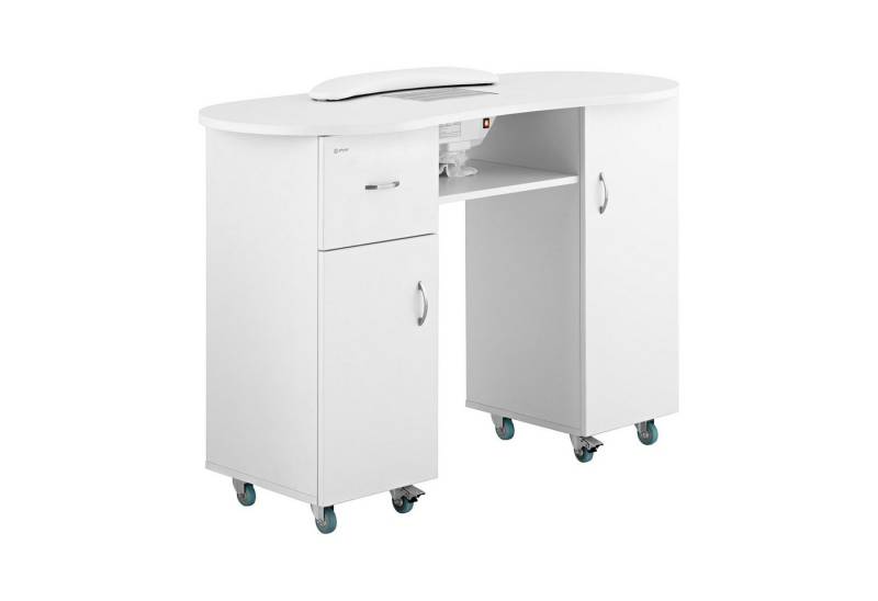 Physa Schminktisch Nageltisch 1.200x503x803mm 8 Rollen Staubabsaugung Handablage Maniküre, Weiß von Physa