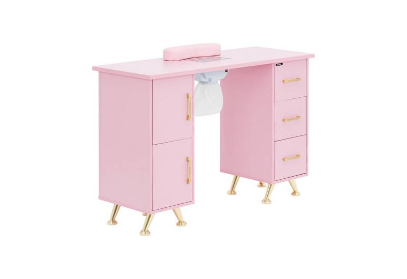 Physa Schminktisch Nageltisch Maniküretisch inkl. Absaugung Handablage Rosa / Gold, Golden, Rosa von Physa