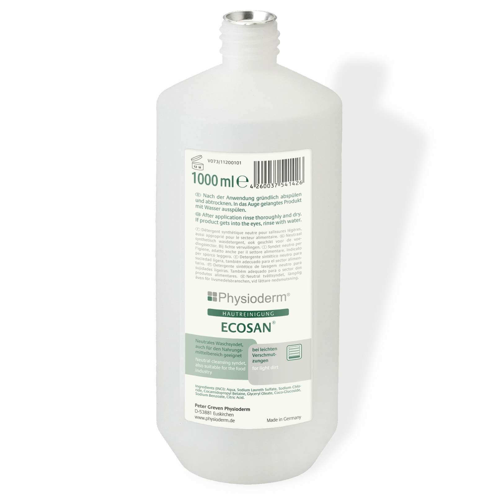 PHYSIODERM Handreiniger Ecosan, Handwaschlotion, für leichte Verunreinigungen Inhalt:1 Liter Rundflasche von Physioderm