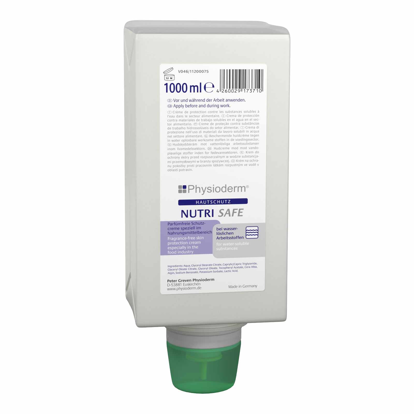 PHYSIODERM Hautschutzcreme Nutri Safe, HACCP-konform, Hautcreme, Gesichtscreme Inhalt:1 Liter Varioflasche von Physioderm