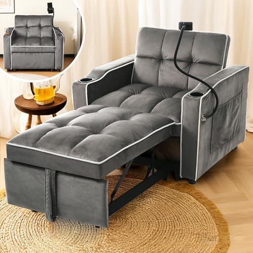 Physport 3-in-1 Ausziehbares Einzel-Schlafsofa – Mit Getränkehaltern und Handyhalter, Sofa-Liegestuhl, Schlafstuhl, Sessel, perfekt für kleine Räume,83 * 167 * 76cm, Antik Dunkelgrau Physport 3-in-1 Ausziehbares Einzel-Schlafsofa – Mit Getränkehaltern und Handyhalter, Sofa-Liegestuhl, Schlafstuhl, Sessel, perfekt für kleine Räume,83 * 167 * 76cm, Antik Dunkelgrau von Physport