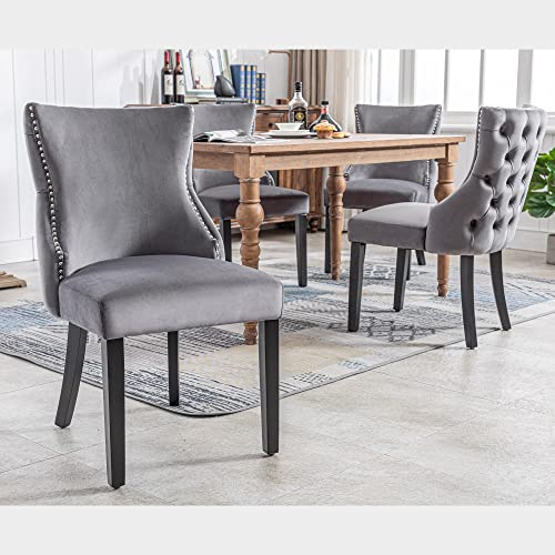Physport 4-Fußstuhl, Stuhl Grau Samt Esszimmerstuhl, mit Knopfsteppung, Gestell aus Massivholz, Modernen Design, Grau(Set, 4 St) von Physport
