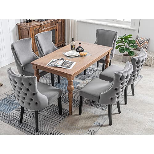 Physport 4-Fußstuhl, Stuhl Grau Samt Esszimmerstuhl, mit Knopfsteppung, Gestell aus Massivholz, Modernen Design, Grau(Set, 6 St) von Physport