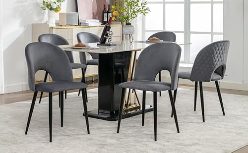 Physport Esszimmerstuhl (6 St), Polsterstuhl Design Stuhl mit Rückenlehne,Sitzfläche aus Samt Gestell aus Metall,Verstellbare Füße,Diamantmuster auf der Rückseite,Grau von Physport
