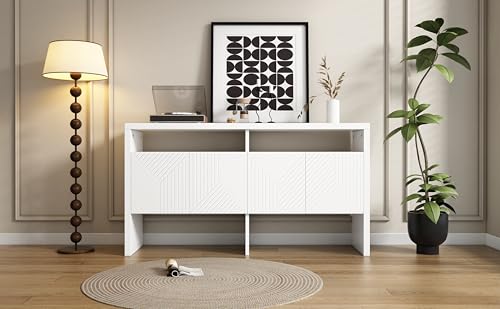 Physport Kommode/Sideboard/Flurschrank mit 2 offenen Fächern und 4 Türen, Weiß, Maße: 140 x 75 x 35 cm von Physport