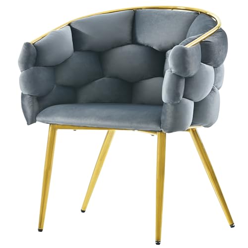 Physport Luxus-Samtstühle 1 Stuhl (Wohnzimmer Stühle, Esszimmerstühle, Moderne Mode Stil Stühle, 1 Set), Beine aus vergoldetem Eisen, Grau von Physport