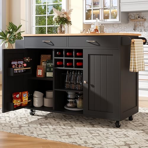 Physport Moderne Kücheninsel(102×45×92cm), Küchenschrank, buffetschrank, Speisewagen mit Holzmaserung, buffetschrank, Multifunktionale Esstisch mit Speicherraum, Schwarz von Physport