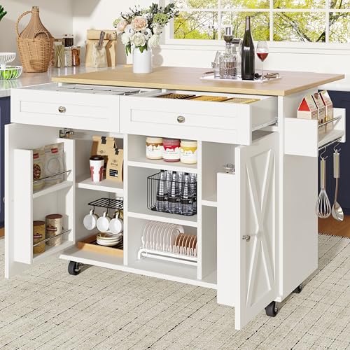 Physport Moderne Kücheninsel, Küchenschrank, buffetschrank, Speisewagen mit Holzmaserung, Multifunktionale Esstisch mit Speicherraum, Speisewagen mit Snackregalen, weiß Physport Moderne Kücheninsel, Küchenschrank, buffetschrank, Speisewagen mit Holzmaserung, Multifunktionale Esstisch mit Speicherraum, Speisewagen mit Snackregalen, weiß von Physport