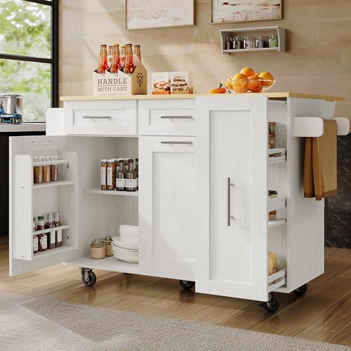 Physport Moderne Kücheninsel, Küchenschrank, buffetschrank, Speisewagen mit Holzmaserung, Multifunktionale Esstisch mit Speicherraum, Speisewagen mit Snackregalen und Stretchfunktionsschränken, weiß Physport Moderne Kücheninsel, Küchenschrank, buffetschrank, Speisewagen mit Holzmaserung, Multifunktionale Esstisch mit Speicherraum, Speisewagen mit Snackregalen und Stretchfunktionsschränken, weiß von Physport
