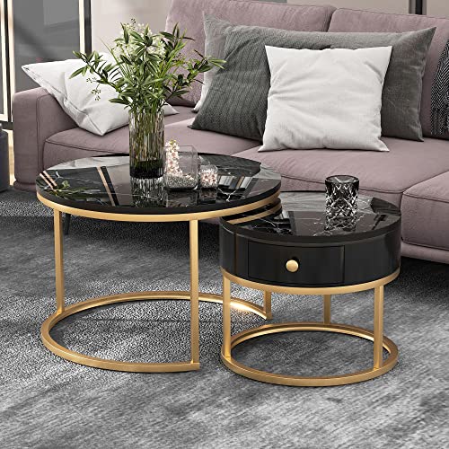 Physport Moderner Nesting Couchtisch Hochglanz Marmormuster 2er Set runde Couchtische Runder Nested Beistelltisch Physport Moderner Nesting Couchtisch Hochglanz Marmormuster 2er Set runde Couchtische Runder Nested Beistelltisch von Physport