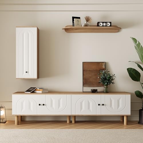 Physport Wohnwand, 3-TLG, Best. aus: Highboard, Schränke, Wandboard. Weiße und hölzerne, Geschnitzte Türpaneele. Physport Wohnwand, 3-TLG, Best. aus: Highboard, Schränke, Wandboard. Weiße und hölzerne, Geschnitzte Türpaneele. von Physport