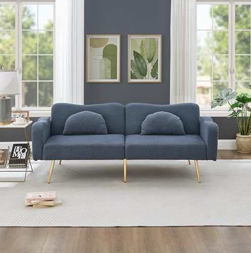 Physport Zweisitzer-Sofabett - Modernes Zweisitzersofa mit Verstellbarer Rückenlehne + vergoldeten Metallfüßen, integrierter Bettfunktion. Physport Zweisitzer-Sofabett - Modernes Zweisitzersofa mit Verstellbarer Rückenlehne + vergoldeten Metallfüßen, integrierter Bettfunktion. von Physport