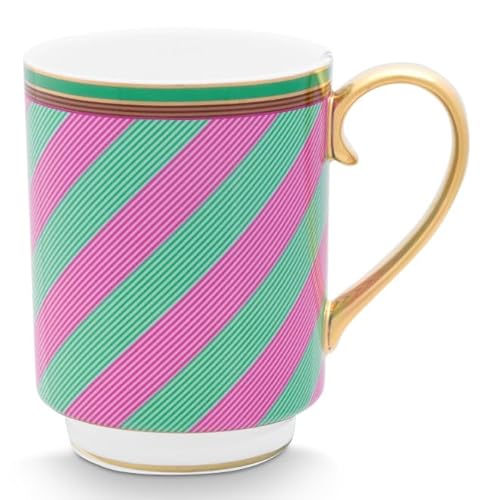 Mug Large with Ear Chique Stripes Pink-Green 350ml von PiP Studio