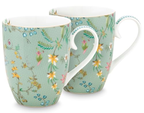 Pip Studio Jolie Flowers Blue Becher mit Henkel Gross Set2 von Pip Studio